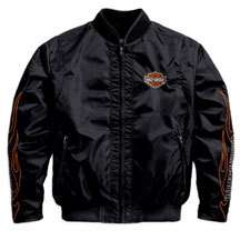 Mens Harley Davidson Flames Black Nylon Bomber Jacket  