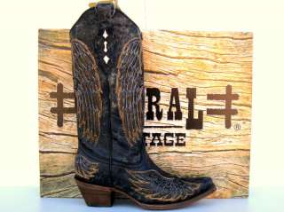 Corral Womens Black Angel Wing Cross Inlay Cowgirl Boot  