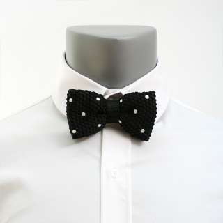   waffled knit Pre Tied Dot Bow Tie with adjustable straps   black