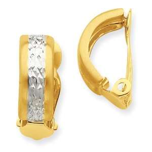   14k & Rhodium Diamond cut Satin Non pierced Earrings Jewelry