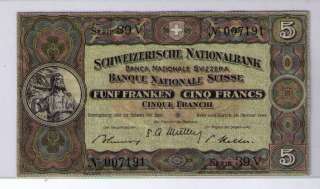 1949 Switzerland 5 Francs Note   EF  