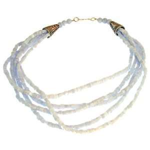   19 5 Strand Sterling Silver and Powder Blue Agate Gemstone Necklace