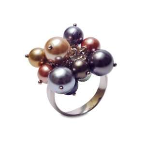   Silver 6 8mm Dark Multi Color Shell Pearl Bubble Ring, Size 5 Jewelry