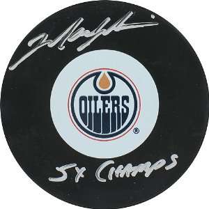  Mark Messier Autographed Hockey Puck   with 5x Champs 