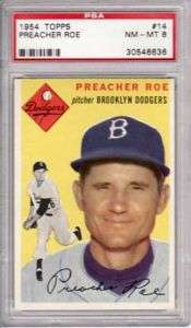 1954 Topps #14 PREACHER ROE Brooklyn Dodgers PSA 8  