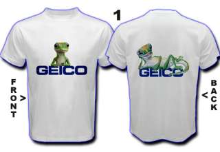 NEW GEICO LIZARD FUNNY MASCOT White T Shirt 2 SIDES  