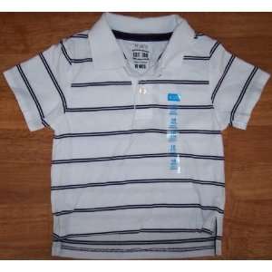 Childrens Place White & Navy Striped Polo Shirt   Short Sleeved   24 