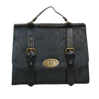 NEW SHOULDER HAND BAG TOTE SKULL WITH BUCKLES BLACK EMBOSSED BY 