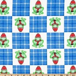 44 Wide Flannel Holiday Frogs Plaid Blue Fabric By The 
