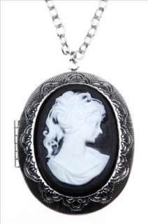 Vintage Styl Cameo Locket Black Silver Pendant Necklace  