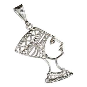    Sterling Silver Large Filigree Queen Nefertiti Pendant Jewelry