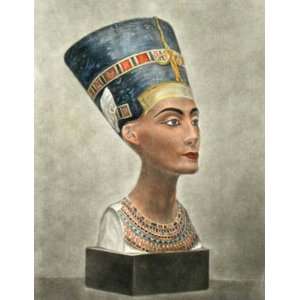  Queen Nefertiti Etching , Historic Royalty Engraving 