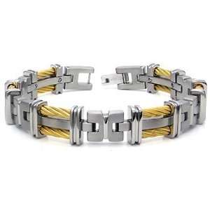  Mens Grey Titanium Golden Twisted Cable Link Bracelet 9.5 