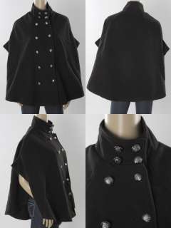 DOUBLE BREASTED BATWING CAPE PONCHO COAT BLACK SZ S/M  