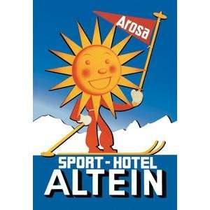  Vintage Art Sport Hotel Altein Sun Headed Skier   02630 8 