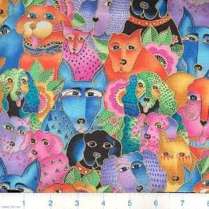   Wide Laurel Burch Felines & Canines Coloful Pups Fabric By The Yard