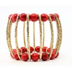   & CORAL BEAD OPEN WORK CAGED STRETCH BRACELET Arts, Crafts & Sewing