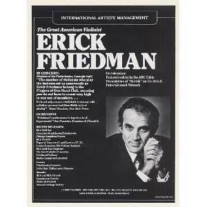  1986 Violinist Erick Friedman Photo Booking Print Ad 