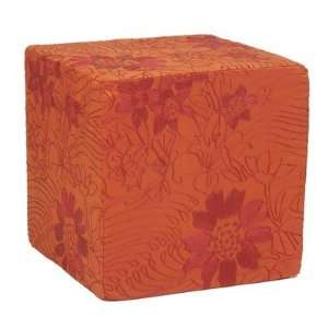 Crewel Floral Cube Ottoman in Rust Furniture & Decor