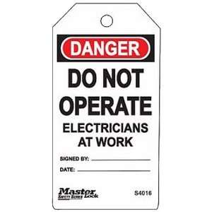 Master Lock Danger   Do Not Operate   Electricians At Work Tag 