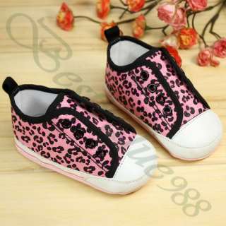 Lovely Infant Baby Girl Pink Leopard Walking Shoes Sz 2  