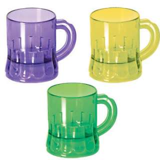 Set Three Mardi Gras Party Plastic Mug Shot Glasses  