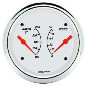Auto Meter 1330 Arctic White 3 3/8 Dual Water Temperature/Voltmeter 