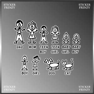  Family Memebrs Stick Figure Design Funny Vinyl Euro Decal 