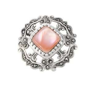    Sterling Silver Marcasite Open Work Pink Shell Pin Jewelry