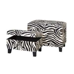   Set/2 African Zebra Print Leather N Wood Chest Trunks