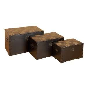    Set/3 Jungle Series Leather N Wood Chest Trunks