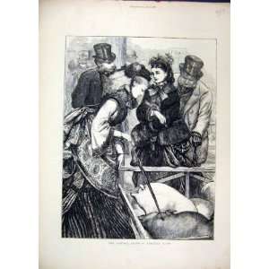  Cattle Show 1871 Women Looking Pig Men Aantique Print 