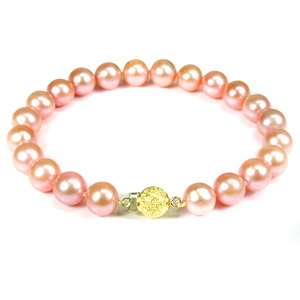 Gorgeous 8mm Shimmering Pink Pearl & 14K Gold Bracelet $1NR  
