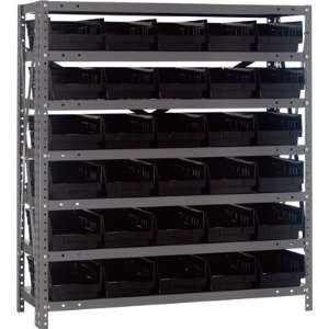  Steel Shelving System with 30 Bins   36in.W x 12in.D x 39in.H Rack 