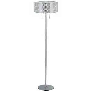   Light Floor Lamp, Polished Steel/Net Metal Shade With White Polished