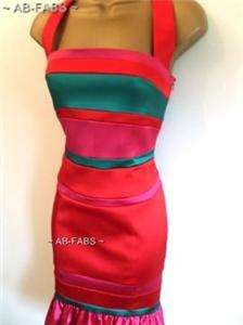 Karen Millen Red Satin Colourblock Halterneck Dress UK  