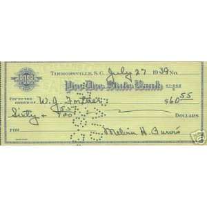  MELVIN H. PURVIS HAND SIGNED CHECK DATED 1939 FBI F.B.I 