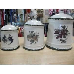  3 Pc Ceramic Canister Set with Grape Design Everything 