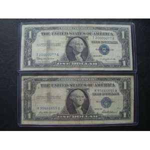 Lot of 2 One Dollar Silver Certificates Series 1957 Two Blue Seal Bill 