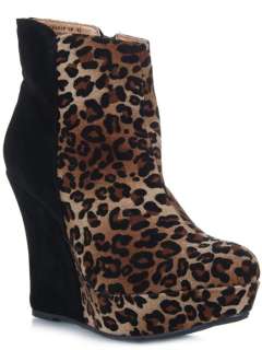 NEW BAMBOO Women Leopard Wedge Heel Ankle Boot Bootie black sz leopard 