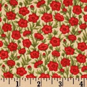  45 Wide Buttercup Farm Flowers Red Fabric By The Yard 