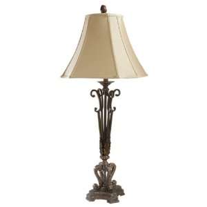 Set of 2 Open Work Iron Table Lamps Pedestal Base Aged Brown Bronze 