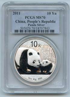 2011 China 10 Yuan Yn Silver Panda PCGS MS70  