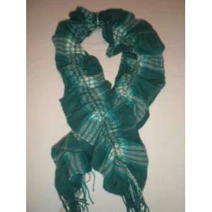  Womens Plaid Ruffle Scarf   Teal   60in X 14in Everything 