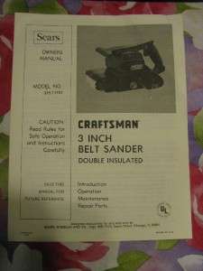 Craftsman 3 Belt Sander Model 315.11721 Owner Manual  