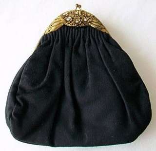 Vintage K & G Charlet Black Fabric Bag Ornate Frame  