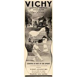 1937 French Ad Travel Vichy France Thermal Spa Tennis   Original Print 