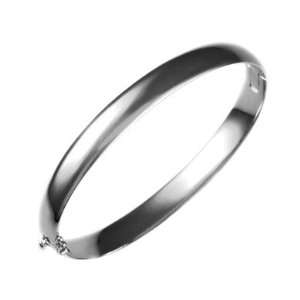  14k White Gold 7.8mm Solid Domed Bangle   7 Inch 