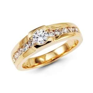  Mens Solid 14k Yellow Gold Wedding Ring Engagement Band CZ 