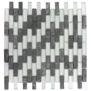   Brick Black Slate & Silver Glass Tiles 1/2X2 Sample